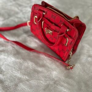 Bebe Red Mini Crossbody Satchel Gold Hardware